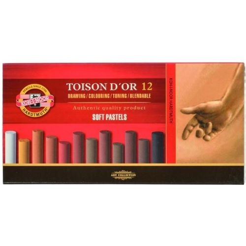 TOISON D'OR Softpastellkreide | 10 mm runde weiche Künstler-Pastellkreide 12er Brauntöne