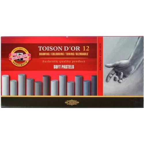 TOISON D'OR Softpastellkreide | 10 mm runde weiche Künstler-Pastellkreide 12er Grautöne
