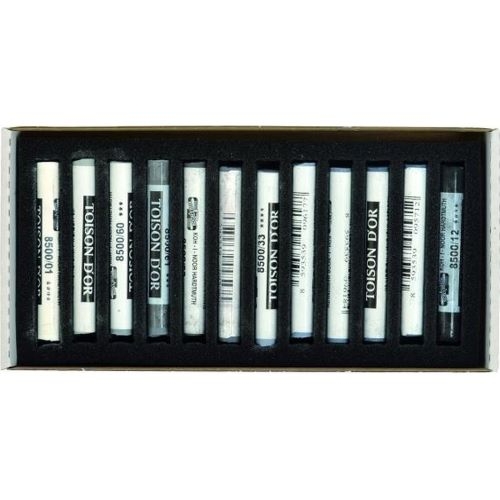 TOISON D'OR Softpastellkreide | 10 mm runde weiche Künstler-Pastellkreide 12er Grautöne
